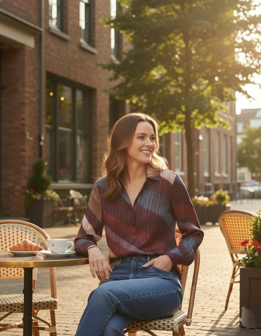 Blusa Estampada de Botones y Tejido semitransparente de ultima moda